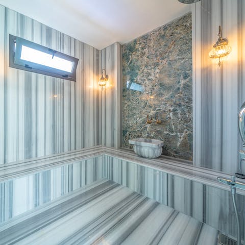 Luxuriate in your own hammam and let all your stresses slip away into the steam