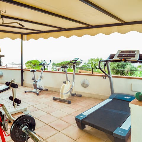 Make use of the outdoor gym with a view
