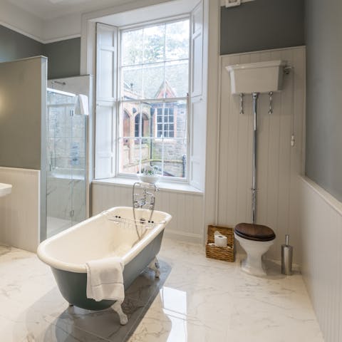 Enjoy a long soak in a freestanding bath