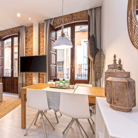 Tuck into hearty meals together at the table