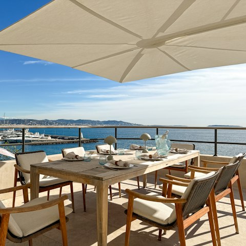 Come together to share leisurely lunches on the pretty terrace