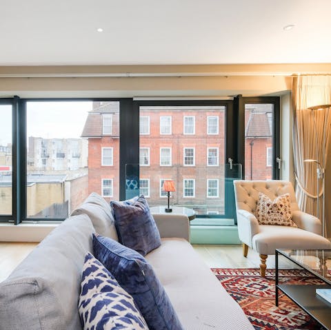 Get cosy in the light-filled living area