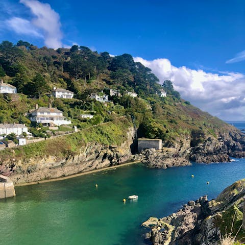 Visit pretty Polperro, a thirty-minute drive away
