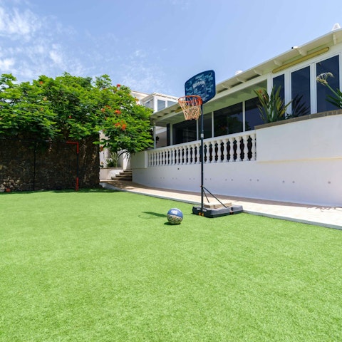 Shoot some hoops on the games' lawn