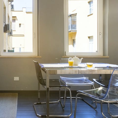 Enjoy a continental breakfast in the light-filled dining area