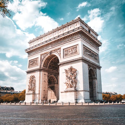 Visit the iconic Arc de Triomphe, a ten-minute walk away