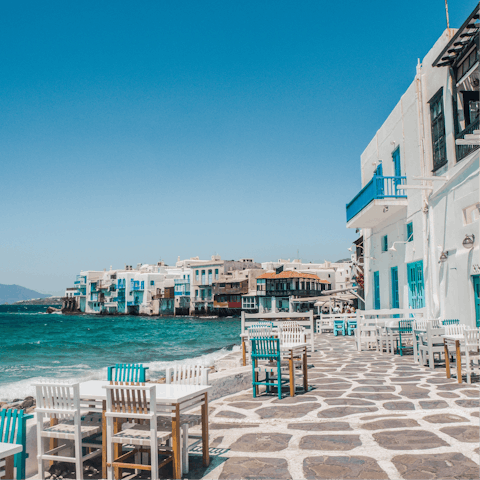 Head to glamorous Mykonos Town – just a short drive away