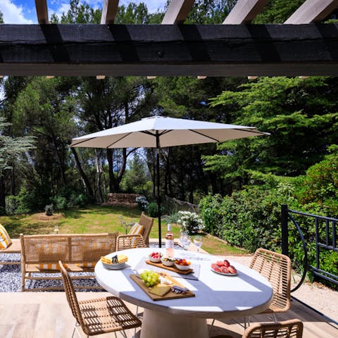 Dine al fresco and enjoy the peaceful garden views