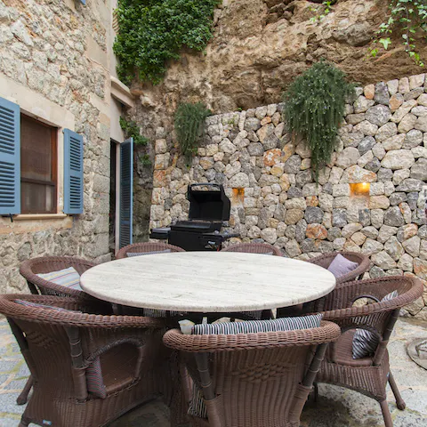 Enjoy alfresco meals in the honey stone courtyard