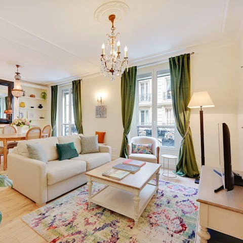 Relax on the sofa after a busy day exploring Paris