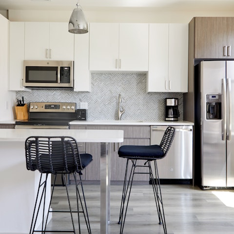 Pull up a stool and tuck into a delicious dinner at the breakfast bar