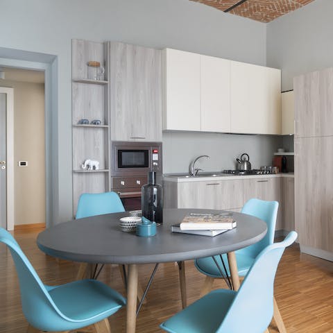 Find space to get some work done or have brunch at the dining table