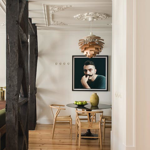 Admire the juxtaposition of modern art and traditional Pombaline features