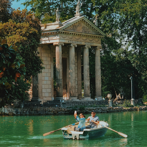Rent a boat at Villa Borghese gardens, fifteen-minute bus ride away