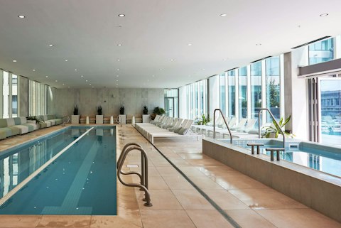 Swim laps year-round in the light-flooded indoor pool