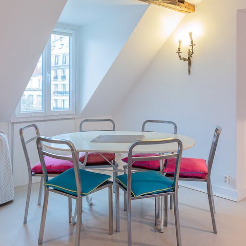 Share delicious meals in the bright dining area