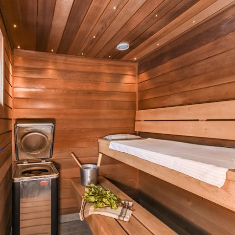 Relax and unwind in the private sauna