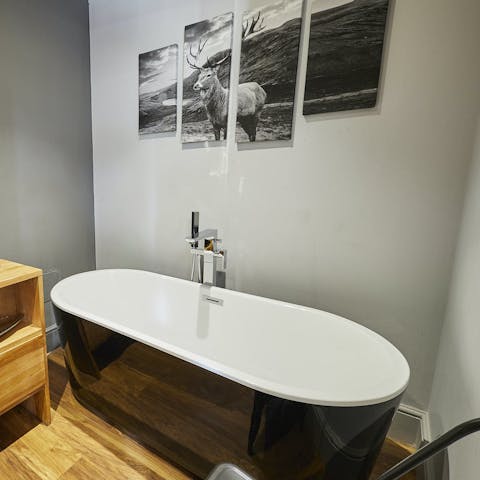Unwind in the deep-soak bathtub