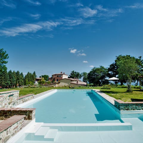 Spend warm afternoons floating about in the communal pool