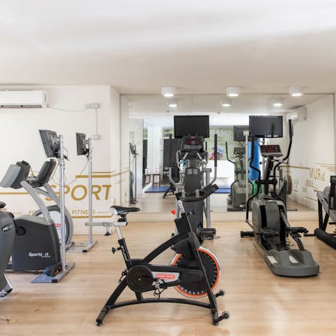 Work up a sweat in the communal fitness centre