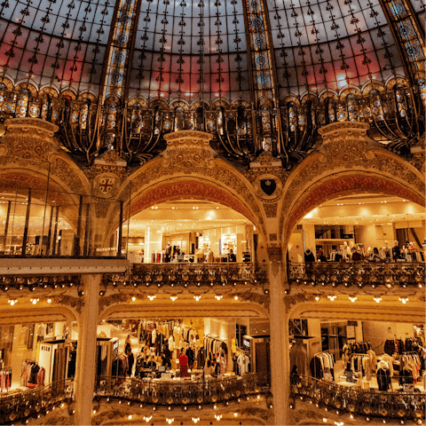 Enjoy a shopping spree at Galeries Lafayette – a ten-minute walk away