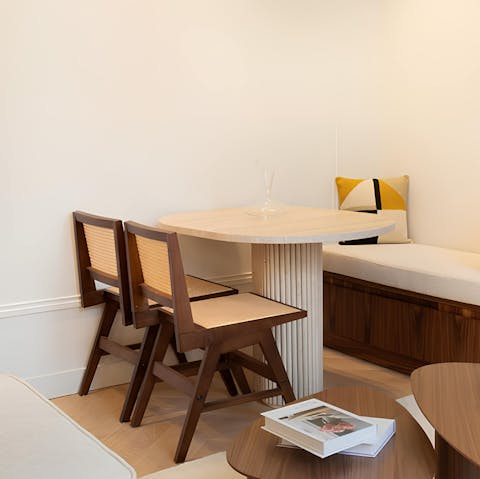 Tuck into croissants from a local patisserie at the dining table