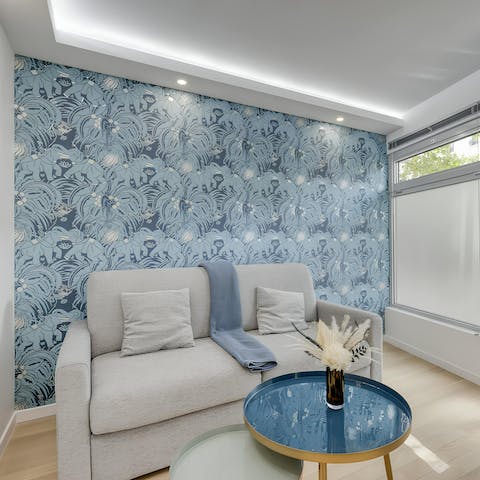Take a moment to relax on the sofa before heading out to explore