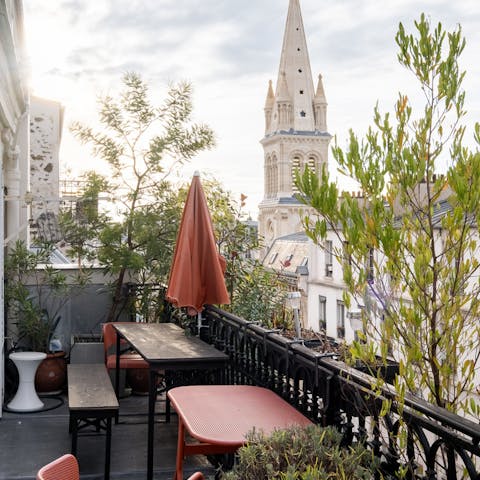 Admire the spire views from the private balcony