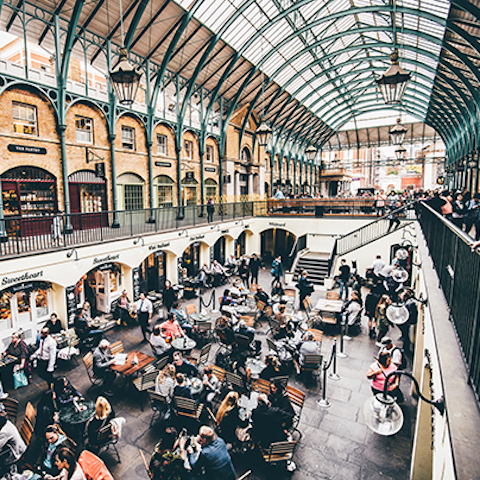 Soak up the delights of Covent Garden Market, four minutes away on foot