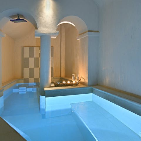 Sip cocktails as you soak in the traditional indoor Jacuzzi