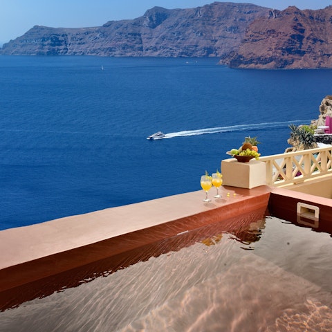 Cool off from the Santorini sun in the outdoor pool