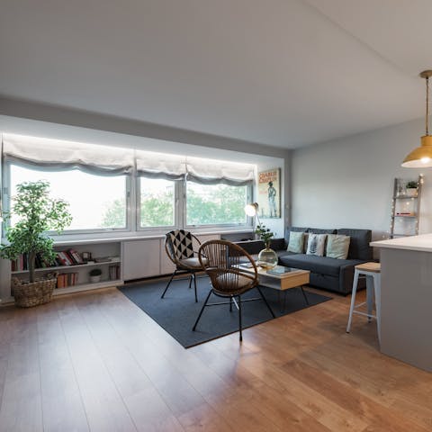 Take in the impressive city views from the living area's large windows