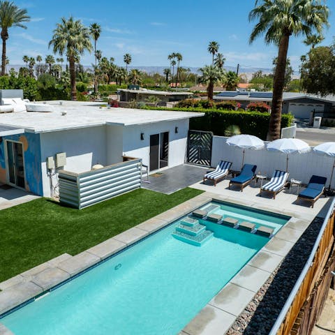 Cool down in the private pool or get cosy in the hot tub