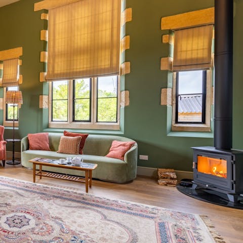 Curl up in front of the fire after a day of hiking