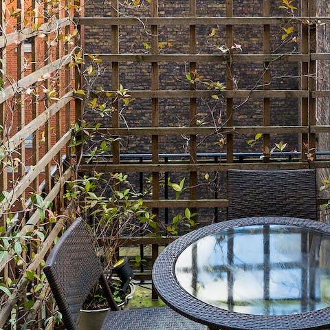 Enjoy a cuppa out on the terrace before exploring the Big Smoke
