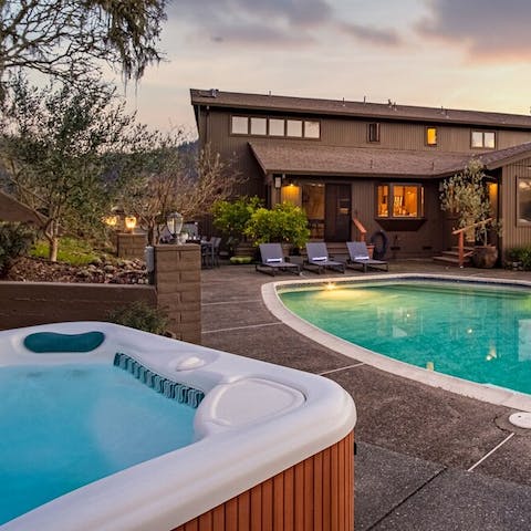 Dip into the gorgeous pool and hot tub