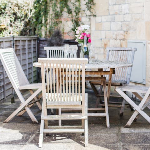Sip your tea out on the small patio, great for good weather