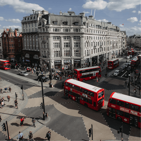 Visit the iconic Oxford Street, less than twenty minutes away