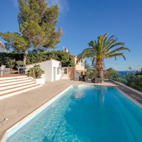 Relax in the south-facing garden next to the pool