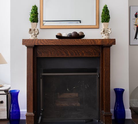 The fireplace in the living room