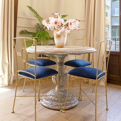 Enjoy a celebratory meal at the elegant dining table