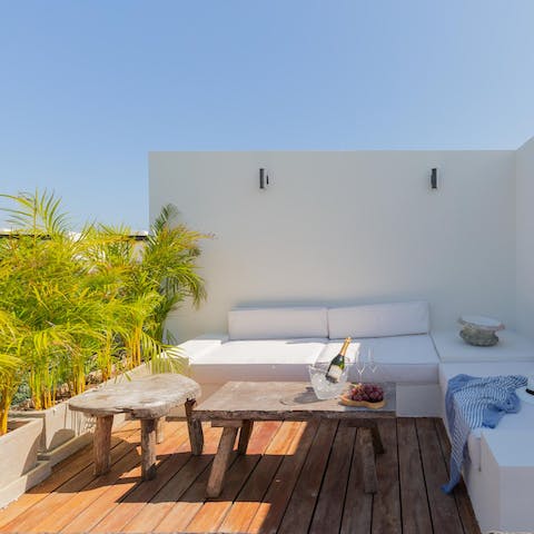 Relax and unwind in the comfy outdoor lounge