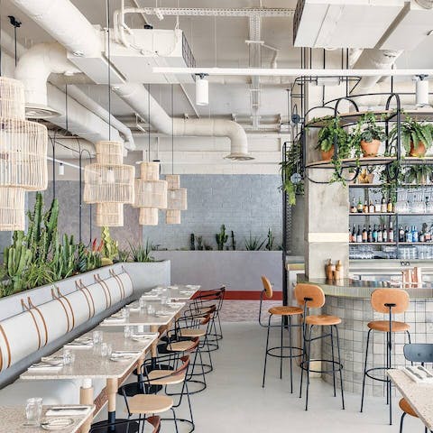 Make the most of the building's bar and restaurant