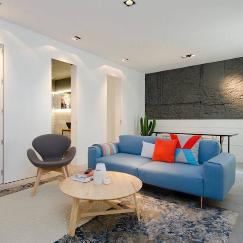 Recline on the plump sofa at the end of the day with a hot drink in hand