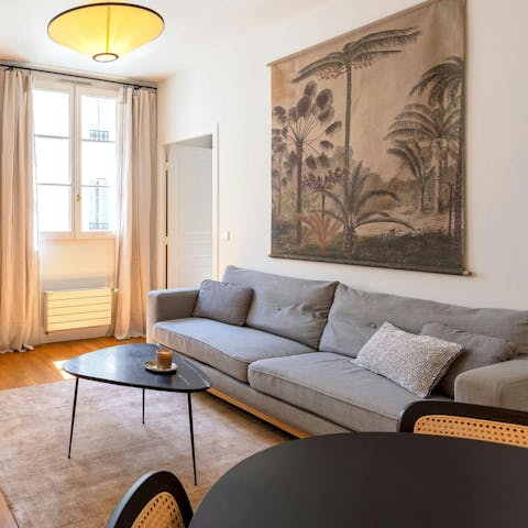 Put your feet up on the cosy sofa after a busy day