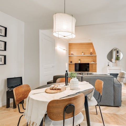 Gather at the table for pastries as you plan your day