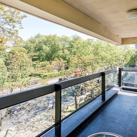 Enjoy a cup of coffee in the morning, with views over the park before you