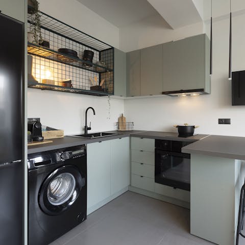 Enjoy extended stays with the well-equipped kitchen