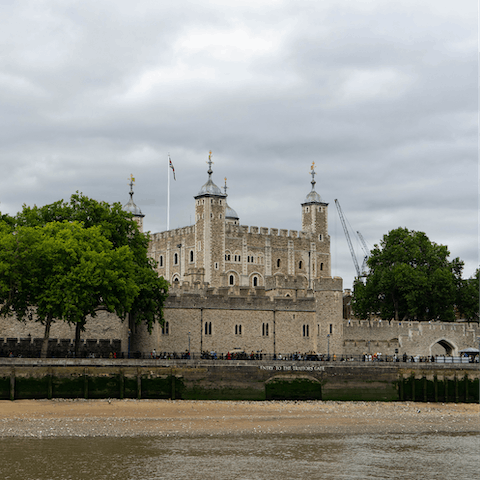 Catch a glimpse of the Crown Jewels at the Tower of London, a ten-minute walk away