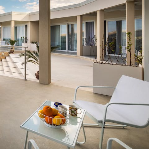 Take your morning coffee out to the terrace and feel the warmth of the early sun on your skin